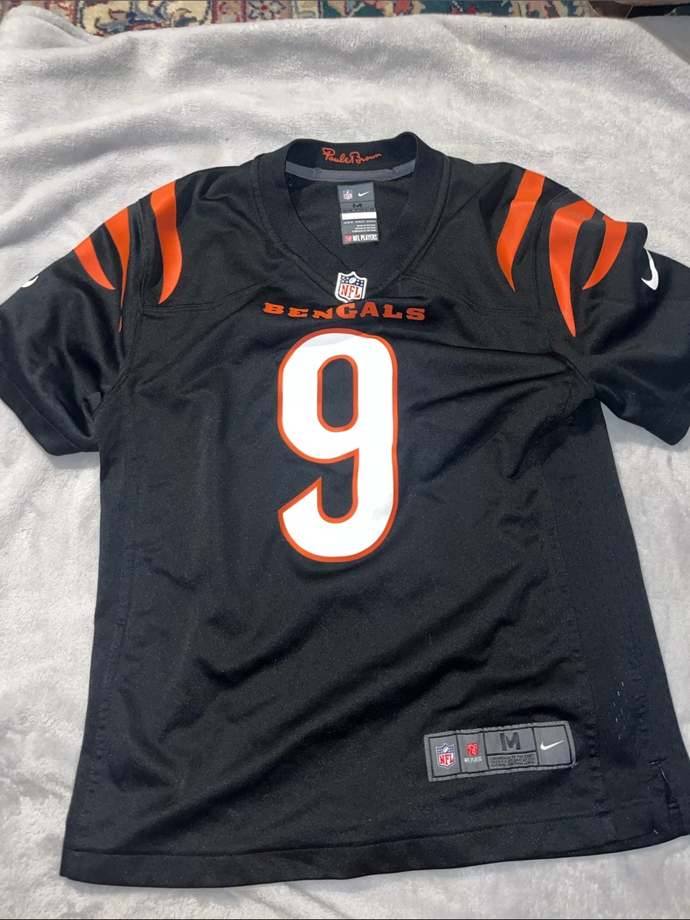 Nike Black and Orange Bengals #9 Football Jersey